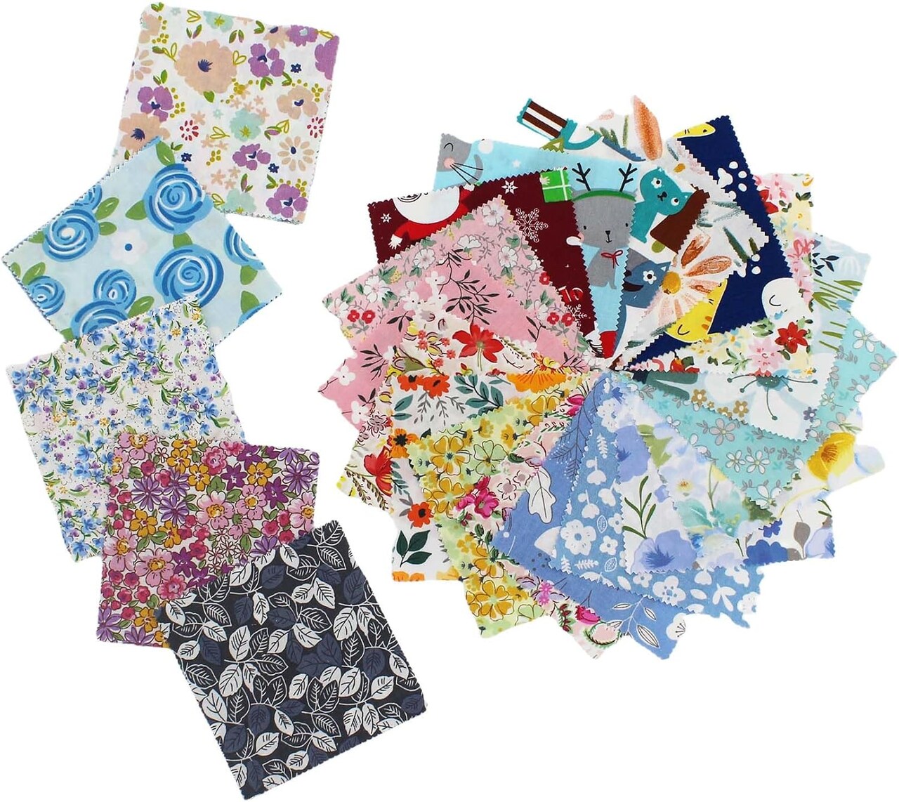 42Pcs 4" x 4" (10cm x 10cm) Pre-Cut Cotton Fabric Squares for Quilting